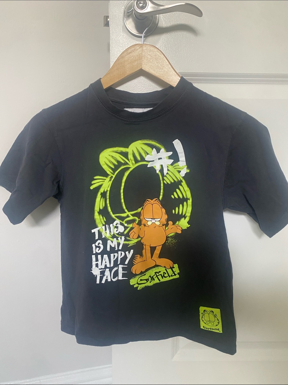 Zara Black Kids Garfield Graphic Tee with Neon Green & Orange Print